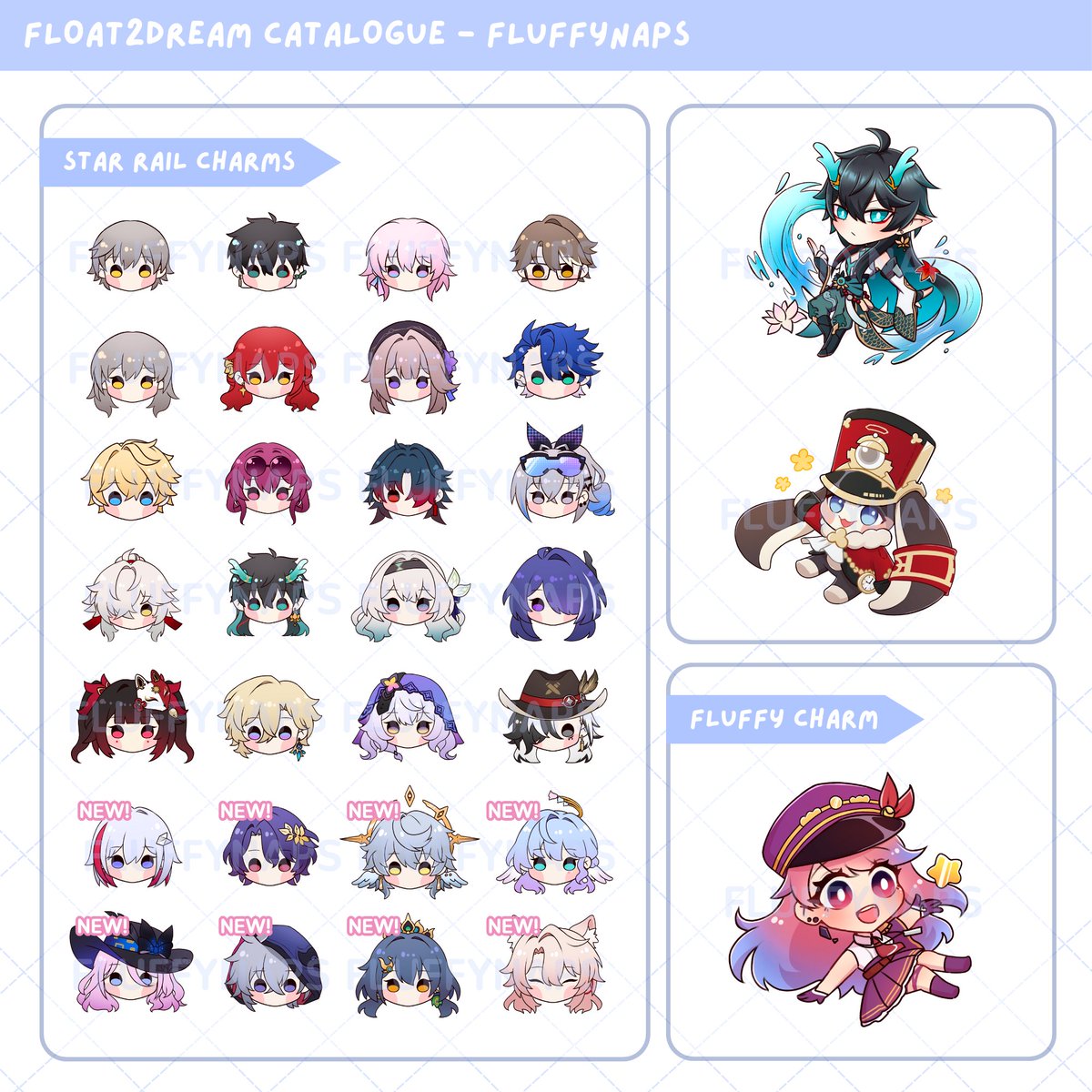 FluffyNaps's tweet image. Here's the updated catalog for October :3

New stuff includes:
- Ado Print
- Sakura Miku Print
- More Star Rail charms
- Love and Deepspace charms!