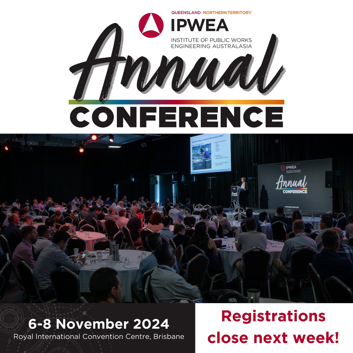 IPWEAQ's tweet photo. Don't miss your chance to attend the 2024 IPWEA-QNT Annual Conference! Registrations close next Wednesday – make sure you secure your spot for three days of incredible speakers, workshops and networking opportunities.

👉 https://t.co/2RQZMy2su3

#IPWEAQNT24 #PublicWorks https://t.co/57aJokP5yT
