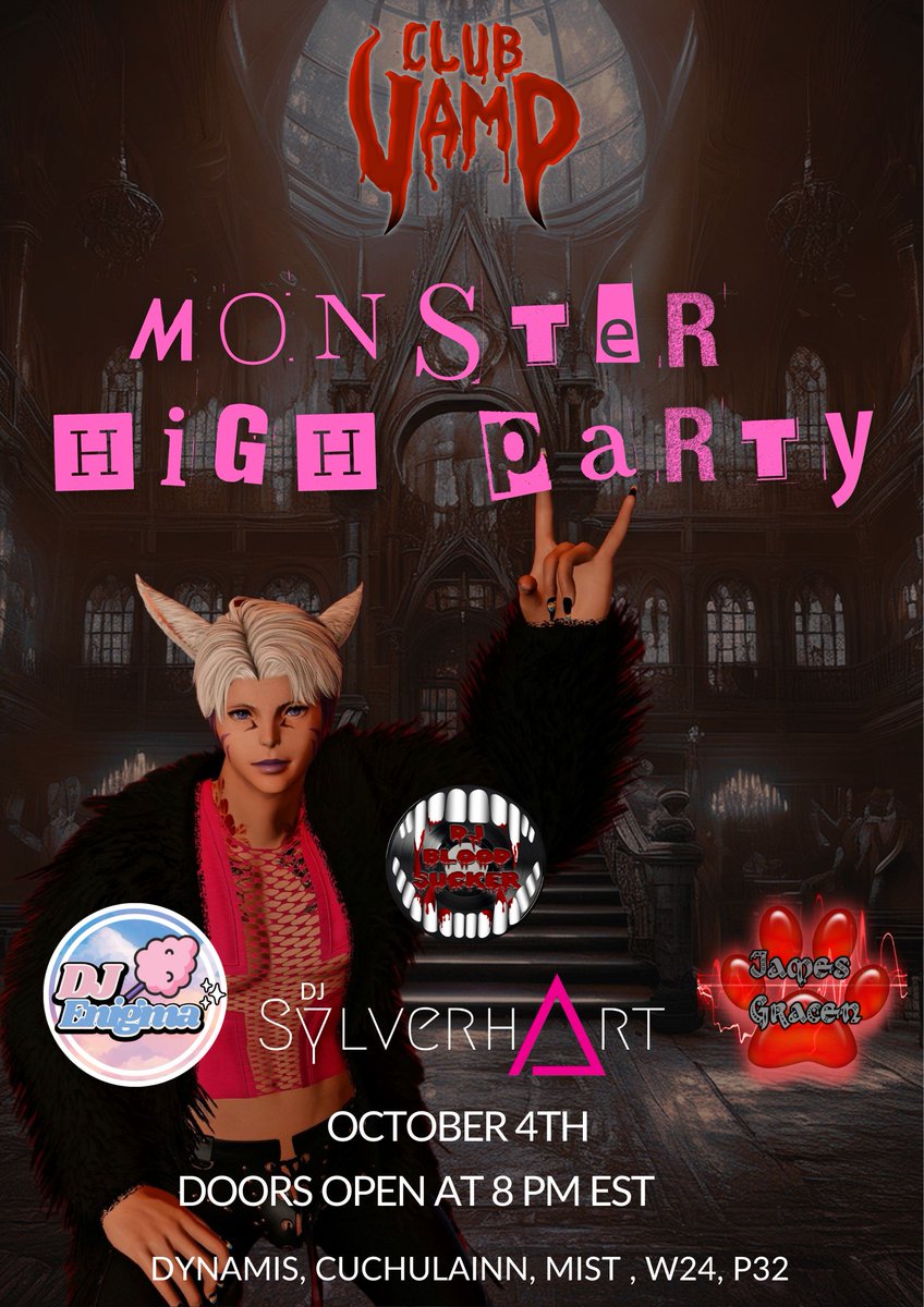 Come out and get spooky with us at #clubvamp this Friday 10/4 at their first Friday opening and first opening of spoopy season!!! Thank you <a href="/DandyLyonFFXIV/">Dandy Lyon</a> for letting me come out and play!!! Make sure you follow all these amazing DJs!!