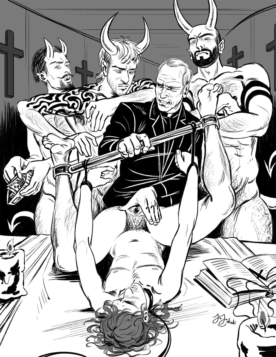 Kinktober 17: Spreader Bar

Those who stray from the righteous path must be culled before others are influenced. Though his method requires contact with unsavory ilk, Fr Gerald—proud of his efficiency and business-mindedness—knows they pay well and the sinner will be dealt with.