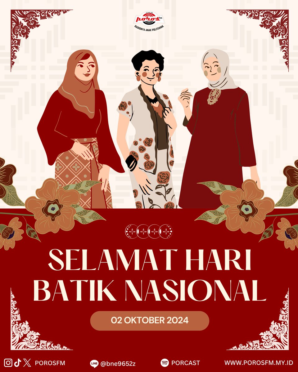 porosfm's tweet image. Selamat Hari Batik Nasional, Sobat Poros! ✨

Batik merupakan warisan budaya yang penuh sejarah dengan beragam motif unik. Mari kita bersama lestarikan budaya batik sebagai harta berharga bangsa Indonesia! 🌹

#BigDay #PorosFM