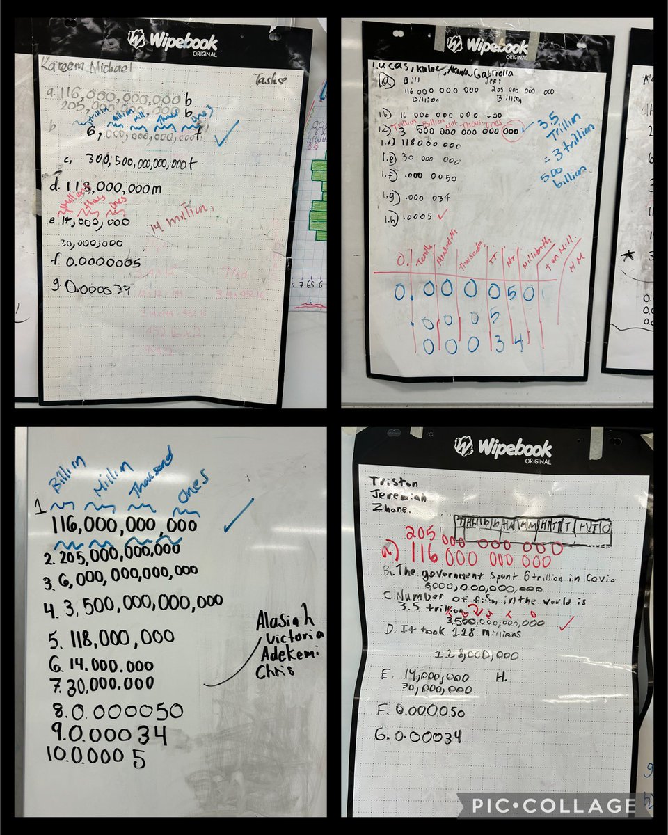 MirellaDev's tweet photo. Mr. Natalino and Ms. Dorego’s classes @ICCS0281 explored how the place value system can be extended to include very large and very small numbers. Ss represented these very large and very small numbers in standard form. #MathUp #3partlesson #MAAP https://t.co/jj9RlZU4am