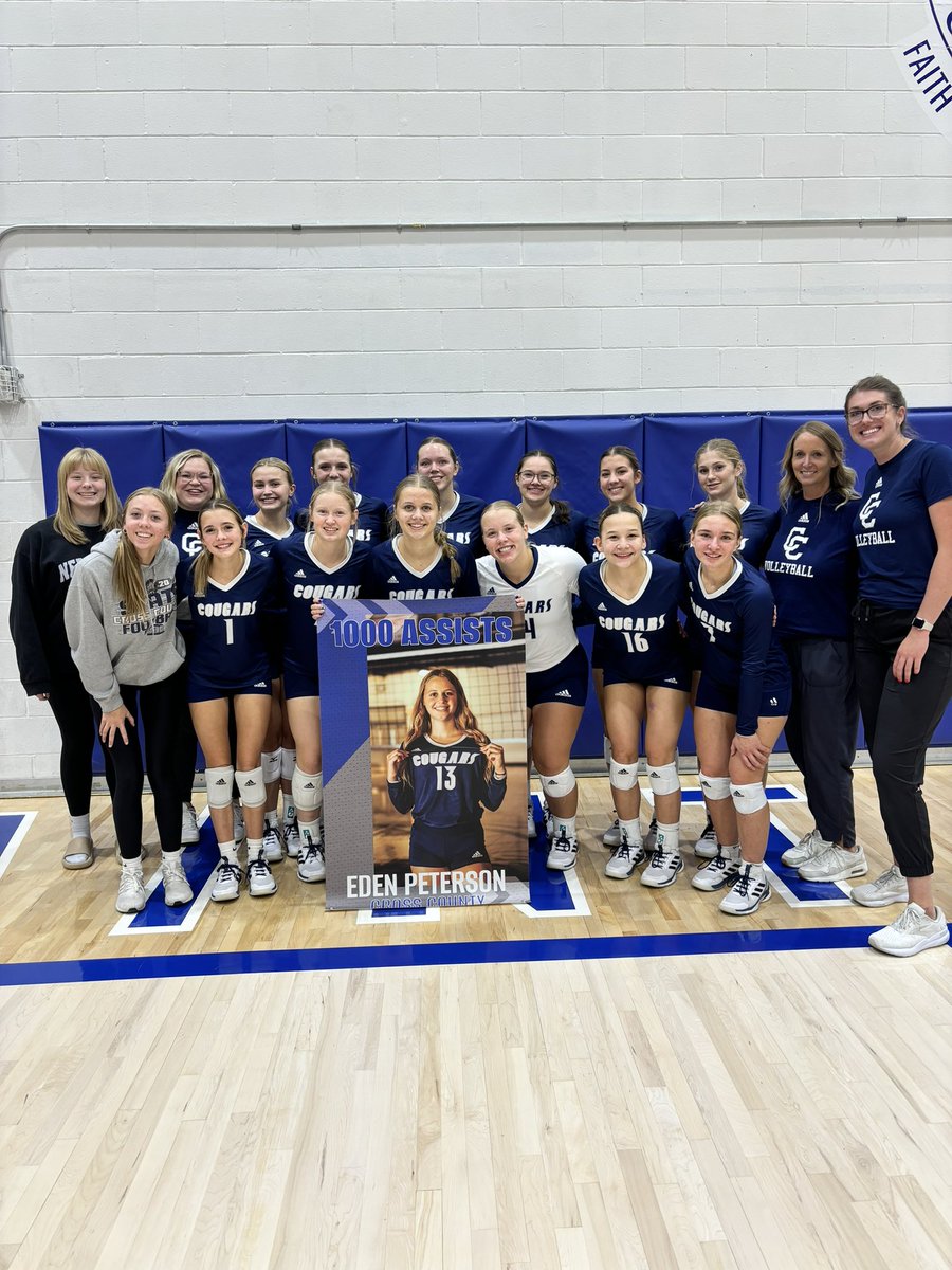 Cross County Volleyball (@crosscountyvb) on Twitter photo HUGE congrats to <a href="/EdenPeterson0/">Eden Peterson</a> on getting her 1,000 career assist today. We are very proud of Eden and this big accomplishment within her high school career! 💙🏐
#cougarpride HUGE congrats to <a href="/EdenPeterson0/">Eden Peterson</a> on getting her 1,000 career assist today. We are very proud of Eden and this big accomplishment within her high school career! 💙🏐
#cougarpride