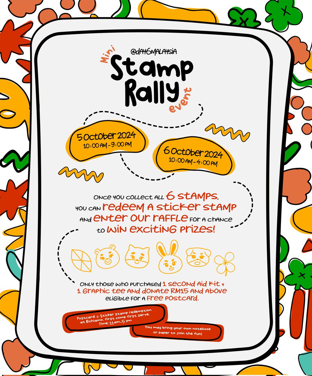 DAY6Malaysia's tweet photo. Dear My Day,

Join us for our upcoming Mini Stamp Rally Event!

Everyone is welcome to participate, so the more, the merrier! We can't wait to see you there!

#DAY6inKL https://t.co/rnCqs9RLcA