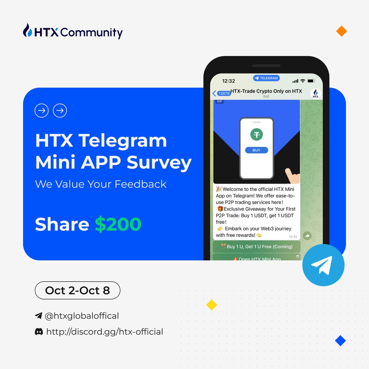 HTXCommunity's tweet photo. #HTX Mini App Survey
Share Your Insights and Win $200🎁

✅ Follow @HTXCommunity @HTX_Global 
🔁 RT+tag 2
🚀 Join Telegram: https://t.co/mWD3TIWE4E
📱Trade the Mini APP: https://t.co/qrQlvGPNUM

Take the survey: https://t.co/6pRwAwaaYI https://t.co/pTrr6oMOV5