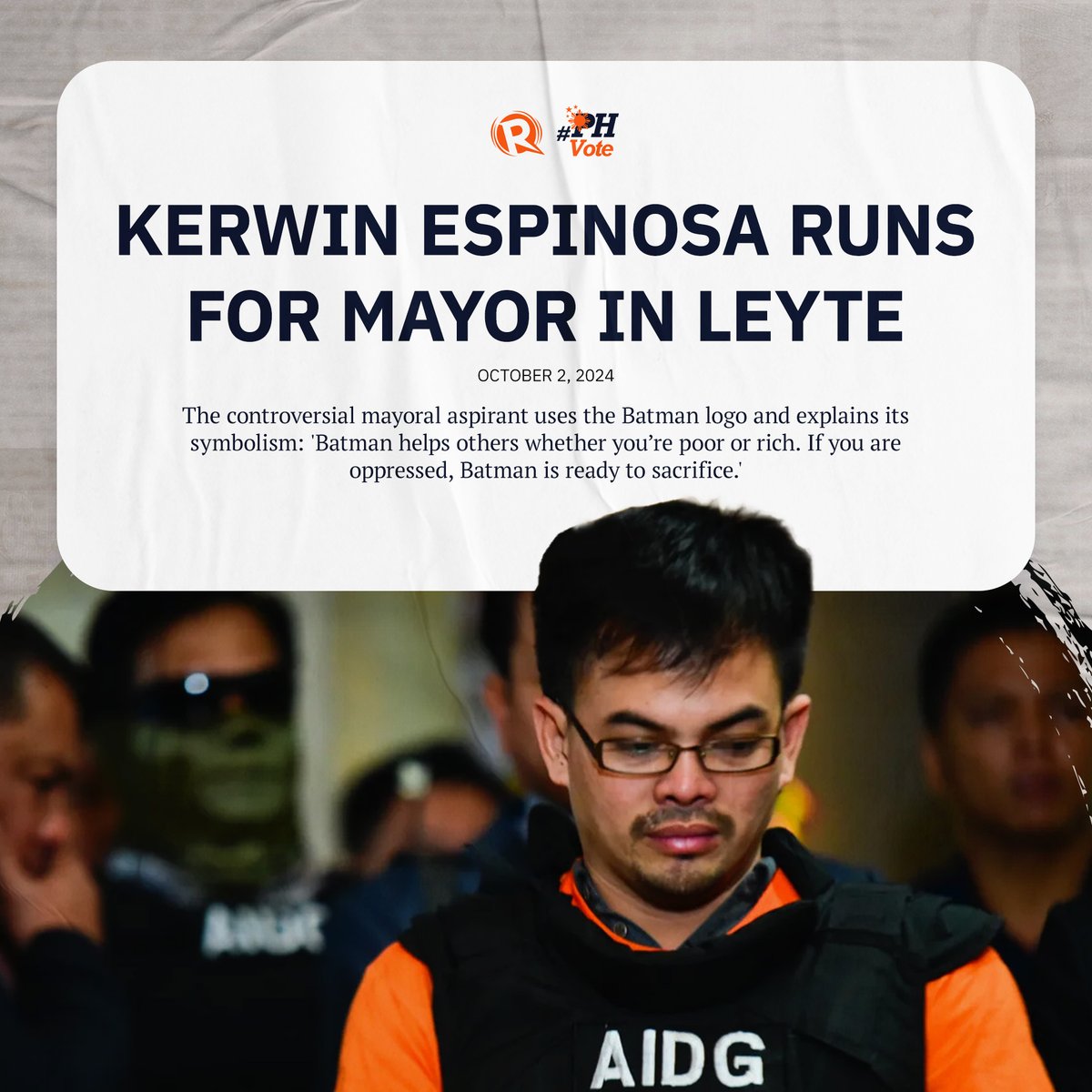 rapplerdotcom's tweet photo. Alleged drug lord Rolan “Kerwin” Espinosa filed his certificate of candidacy for mayor of Albuera town, Leyte on Monday, October 1. #PHVote #AmbagNatin #BeTheChange https://t.co/n8ZV73VRiu https://t.co/8RgkNQk7iM