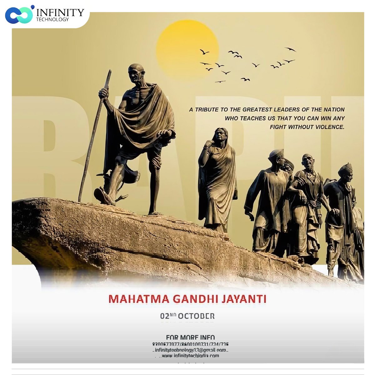 anandswami79913's tweet photo. "Mahatma Gandhi's message of 'Be the change you want to see in the world' continues to inspire us. At Infinity Technology, we believe in using our technology to make a positive impact. #GandhiJayanti #InnovationWithPurpose #InfinityTechnology" https://t.co/Vnnevnq07J