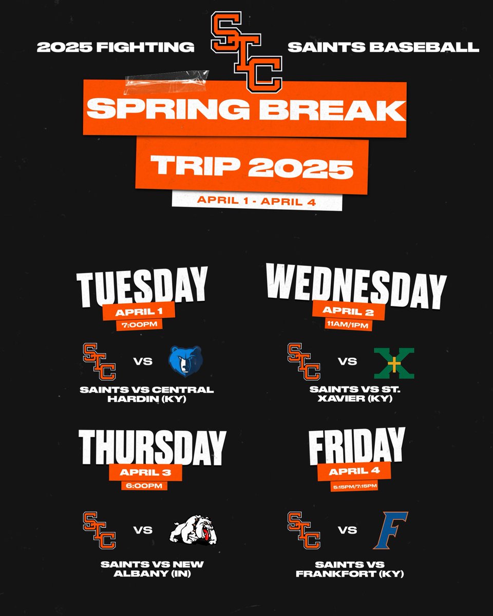 In 2025, the Saints will march to Louisville!

The Saints will travel to Louisville over Spring Break in 2025, taking on four quality opponents. Grateful and excited for the opportunity! The 2025 season can’t come soon enough! #BeTheStandard⚜️⚾️