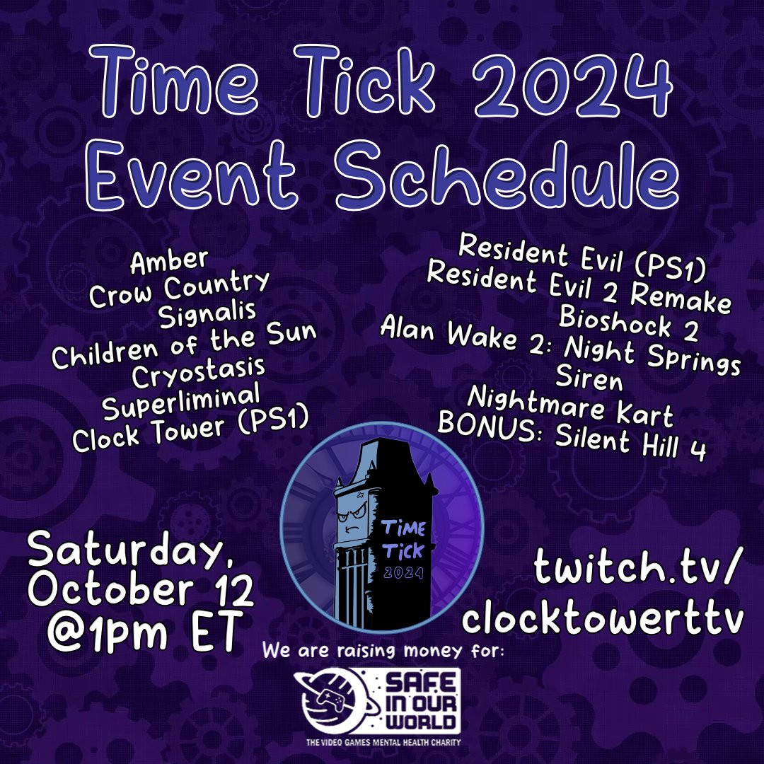 clocktowerttv's tweet photo. Time Tick 2024 schedule is LIVE! Wowee! Join us Saturday, October 12 as we raise money for Safe In Our World.
https://t.co/RUSX114gp2 https://t.co/Bg10orJpkP