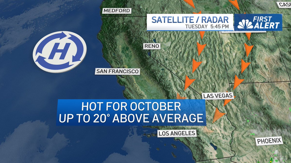 HERE COMES THE HEAT: Big Ridge of High Pressure sitting offshore will move to the east &amp; expand inland. Offshore wind will cause temps to climb into the upper 90s and low 100s! <a href="/NBCLA/">NBC Los Angeles</a>