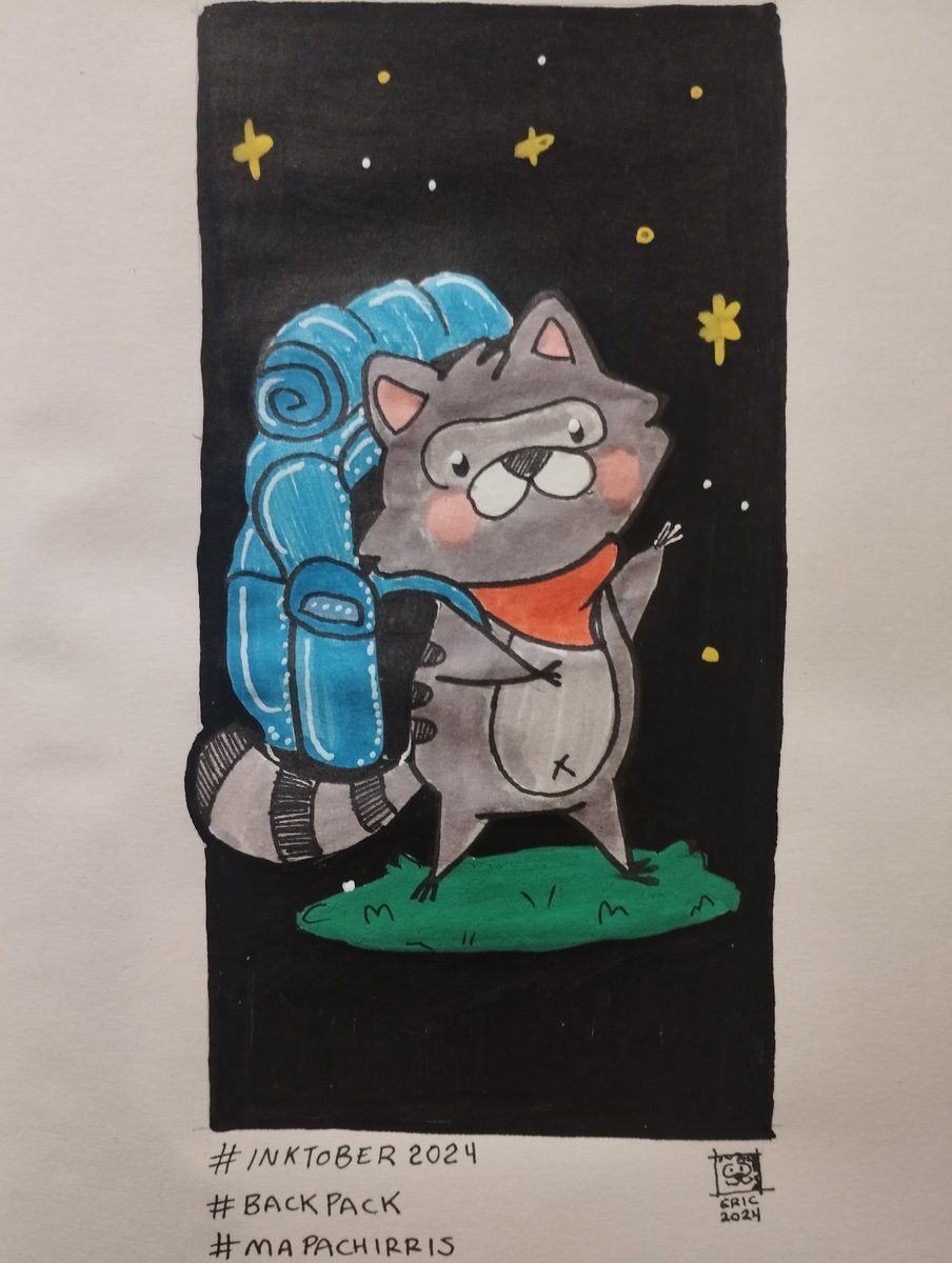 Messant's tweet image. #inktober2024 día 1 #backpack 
#mapachirris