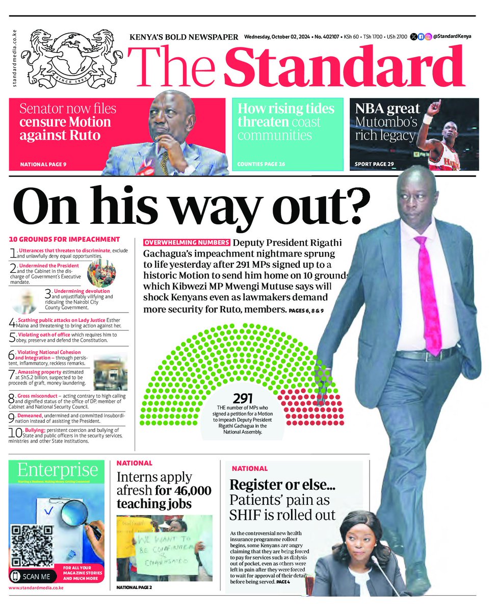 SpiceFMKE's tweet photo. ON HIS WAY OUT?

Grab a copy of The Standard Newspaper at your nearest vendor today to read this and more stories or subscribe to the e-paper at https://t.co/t7IoRcySEb 

#TheSituationRoom 
#FactsFirst      

Follow our live conversation on YouTube: https://t.co/87jqjZmzmU https://t.co/JEtebc86Uh