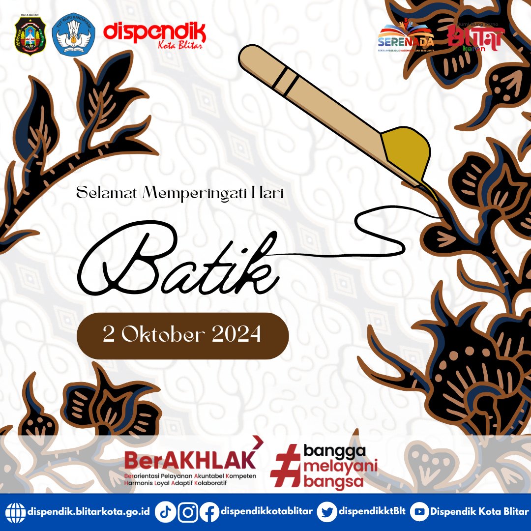 dispendikktBlt's tweet photo. Meski zaman terus berubah, rasa cinta pada budaya jangan pernah musnah. Selamat Hari Batik Nasional, 2 Oktober 2024! #haribatiknasional #batik https://t.co/mAkXZrDbjF
