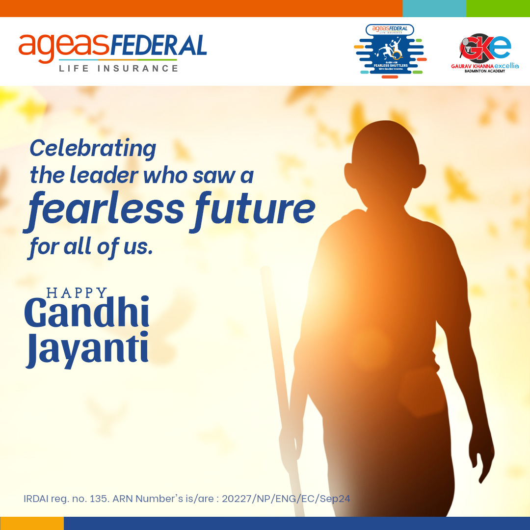AgeasFederalQFS's tweet photo. An Independent India celebrates your fearless vision. Happy Gandhi Jayanti!

Visit: https://t.co/NYQo3szK16

#GandhiJayanti #FutureFearless #AgeasFederal https://t.co/puh32uPdhb
