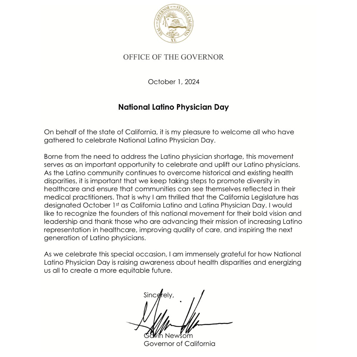 Michael Galvez, MD (@michaelgalvezmd) on Twitter photo We are very grateful for this letter from <a href="/cagovernor/">Governor Gavin Newsom</a> for @nationallatinophysicianday
Thank you all for a wonderful day of awareness and advocacy for our mission. Our NLPD movement. ¡Si se puede y si podemos juntos!
To address the Latino physician shortage crisis, the mission We are very grateful for this letter from <a href="/cagovernor/">Governor Gavin Newsom</a> for @nationallatinophysicianday
Thank you all for a wonderful day of awareness and advocacy for our mission. Our NLPD movement. ¡Si se puede y si podemos juntos!
To address the Latino physician shortage crisis, the mission