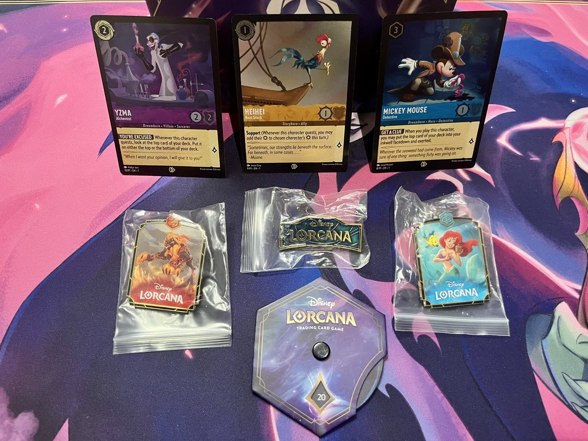 It’s GIVEAWAY time!!!!! All three first chapter pins! 
How to enter:
1. Follow <a href="/IntoLorcana/">Journey Into Lorcana</a>
2. Like this post
3. Repost
Winner will be announced THIS Friday!!
I’ll announce and DM the winner!!! 🥇 
Milestones:
200 followers - I’ll add the Promo cards!
250 followers - I’ll add the