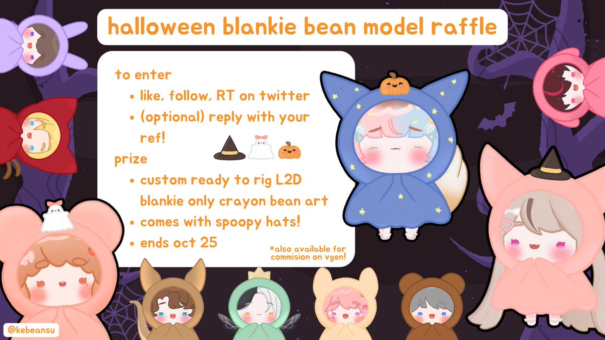 happy spoopy month! to celebrate i'm giving away one L2D blankie bean model art! .˚⊹.🎃₊˚
— like, RT, follow 
— (optional) show me your ref bc i love seeing designs 
— ends oct 25