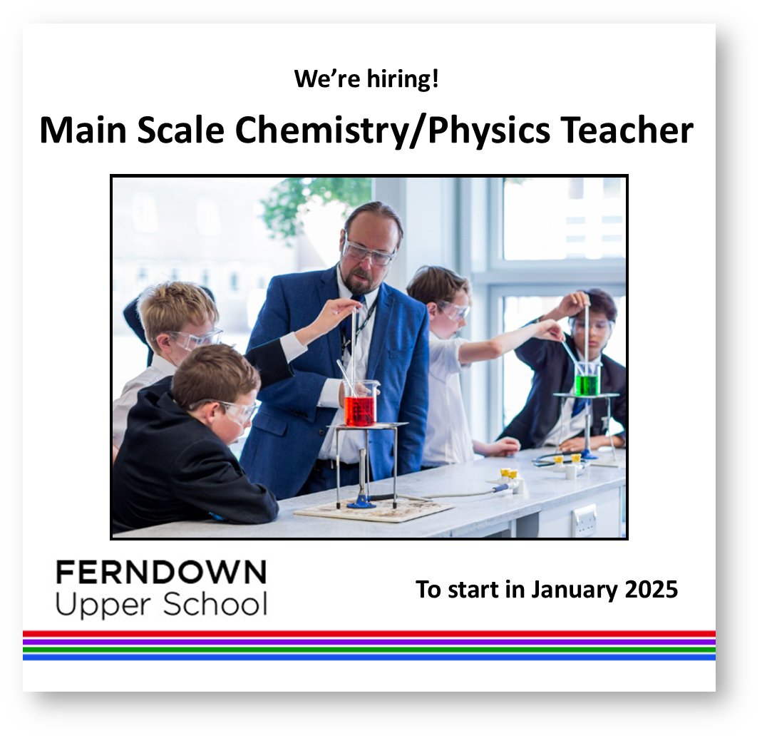 We're looking for a teacher of Chemistry and/or Physics to join our fabulous Science Dept! Find out more here: fernup.dorset.sch.uk/2024/10/02/mai…
