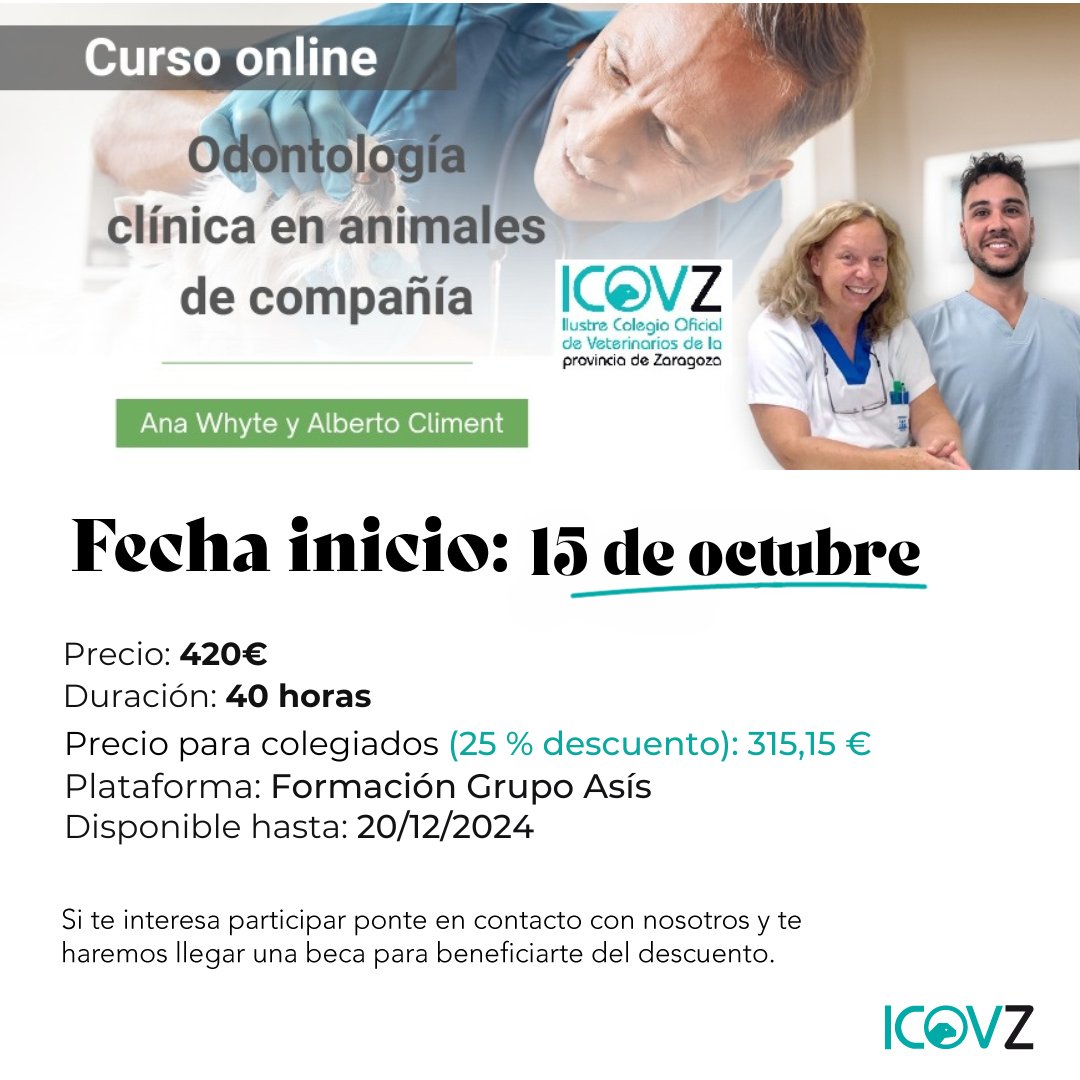 🦷🐱 Odontología clínica en animales de compañía
📅 Fecha: 15-10-2024
🗣️ Ponentes: Ana Whyte y Alberto Climent.
📝 Inscripciones: i.mtr.cool/plfrgijceb
#Ponunveterinarioentuvida #Ponunveterinarioentumesa
#Veterinario #veterinarioszgz #formacion