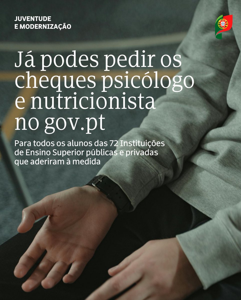 juventudegov_pt's tweet image. ❤️A tua saúde mental e física importa.

As consultas de #psicologia ou de #nutrição para os #estudantes do Ensino Superior estão disponíveis através do site gov.pt

👉 Sabe mais em portugal.gov.pt/pt/gc24/comuni…