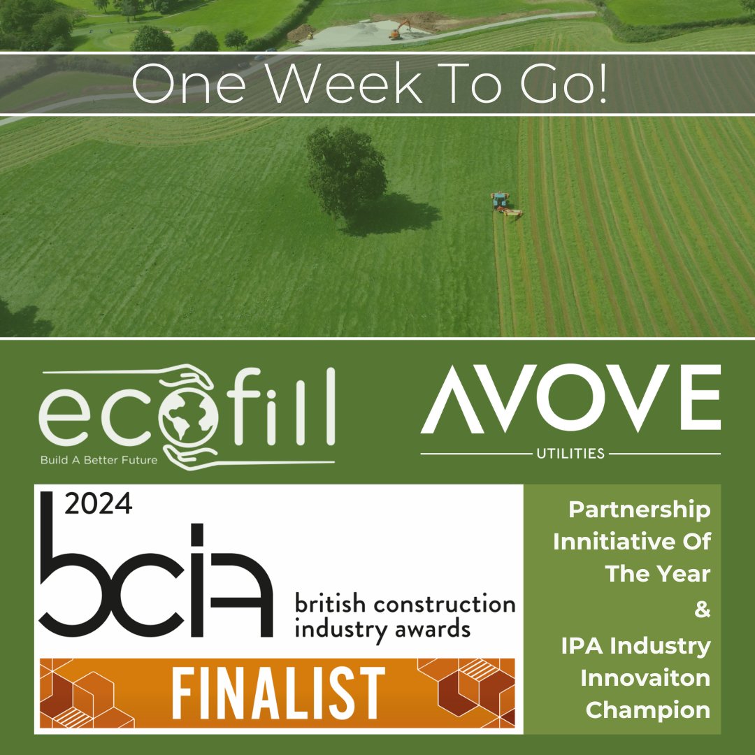 1 week until the British Construction Industry Awards, where Ecofill &amp; Avove are up for TWO prestigious categories:

𝙋𝙖𝙧𝙩𝙣𝙚𝙧𝙨𝙝𝙞𝙥 𝙄𝙣𝙞𝙩𝙞𝙖𝙩𝙞𝙫𝙚 𝙤𝙛 𝙩𝙝𝙚 𝙔𝙚𝙖𝙧 and 𝙄𝙣𝙙𝙪𝙨𝙩𝙧𝙮 𝙄𝙣𝙣𝙤𝙫𝙖𝙩𝙞𝙤𝙣 𝘾𝙝𝙖𝙢𝙥𝙞𝙤𝙣

#BCIA2024  #AwardFinalist