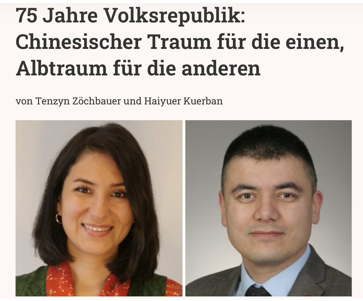 Joint op-ed 📰

"For us Uyghurs and Tibetans, the Chinese National Day is a day of mourning: the founding of the People's Republic of China marked the end of the existence of the independent Republic of East Turkestan and the independent state of Tibet."
table.media/china/standpun…