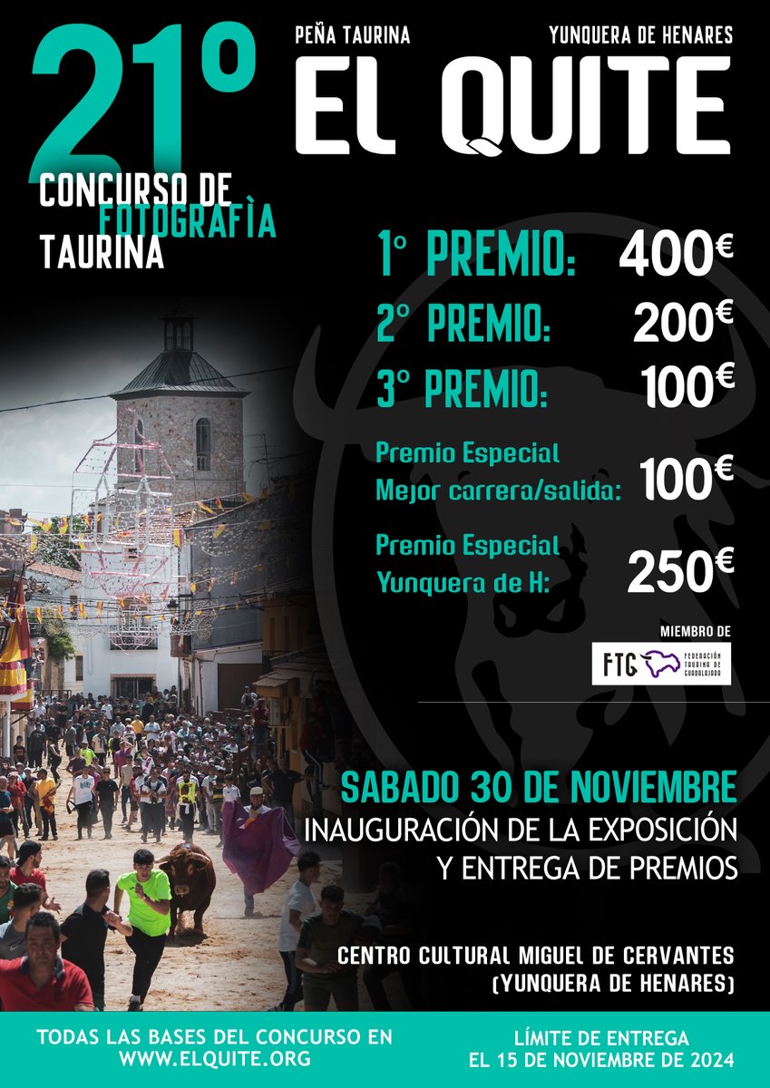 📸 𝟮𝟭º 𝗖𝗢𝗡𝗖𝗨𝗥𝗦𝗢 𝗗𝗘 𝗙𝗢𝗧𝗢𝗚𝗥𝗔𝗙𝗜́𝗔 "𝗣𝗘𝗡̃𝗔 𝗧𝗔𝗨𝗥𝗜𝗡𝗔 𝗘𝗟 𝗤𝗨𝗜𝗧𝗘"

👉 Pionero en la provincia y con la solera que le distingue volvemos a repartir más de 1000€ en 5 premios distintos.

📑 Bases en elquite.org

🙌 ¡Esperamos tus fotos!