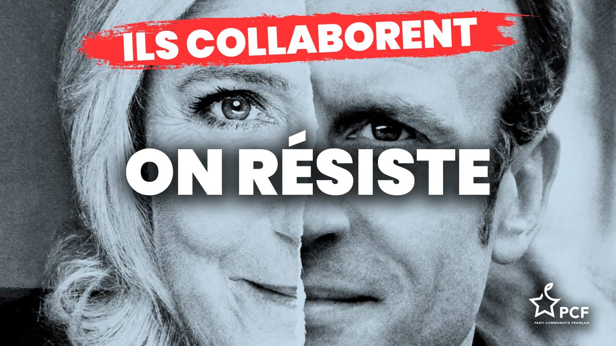 PCF's tweet photo. Ils collaborent, on résiste.

Le RN premier soutien du gouvernement Barnier-Macron.
 https://t.co/0JgZnQsAUb https://t.co/8pBO9LPDco
