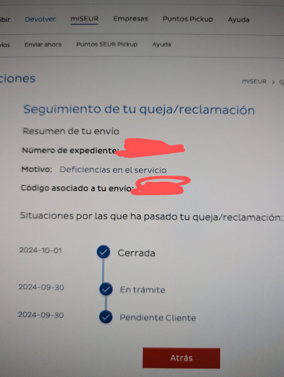 manriquecm's tweet photo. Servicio deficiente y atención al cliente deficiente @SEUR @SEUR_responde 

¿La incidencia la cerráis sin ni siquiera dar una respuesta?

Es bastante lamentable https://t.co/T5pWLSs00D