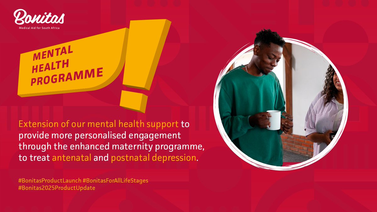 Last year, we put the spotlight firmly on mental health, introducing the Mental Health Programme on all options and providing cover for depression as a chronic condition, including medication. 

​#BonitasProductLaunch #BonitasForAllLifeStages #Bonitas2025ProductUpdate
