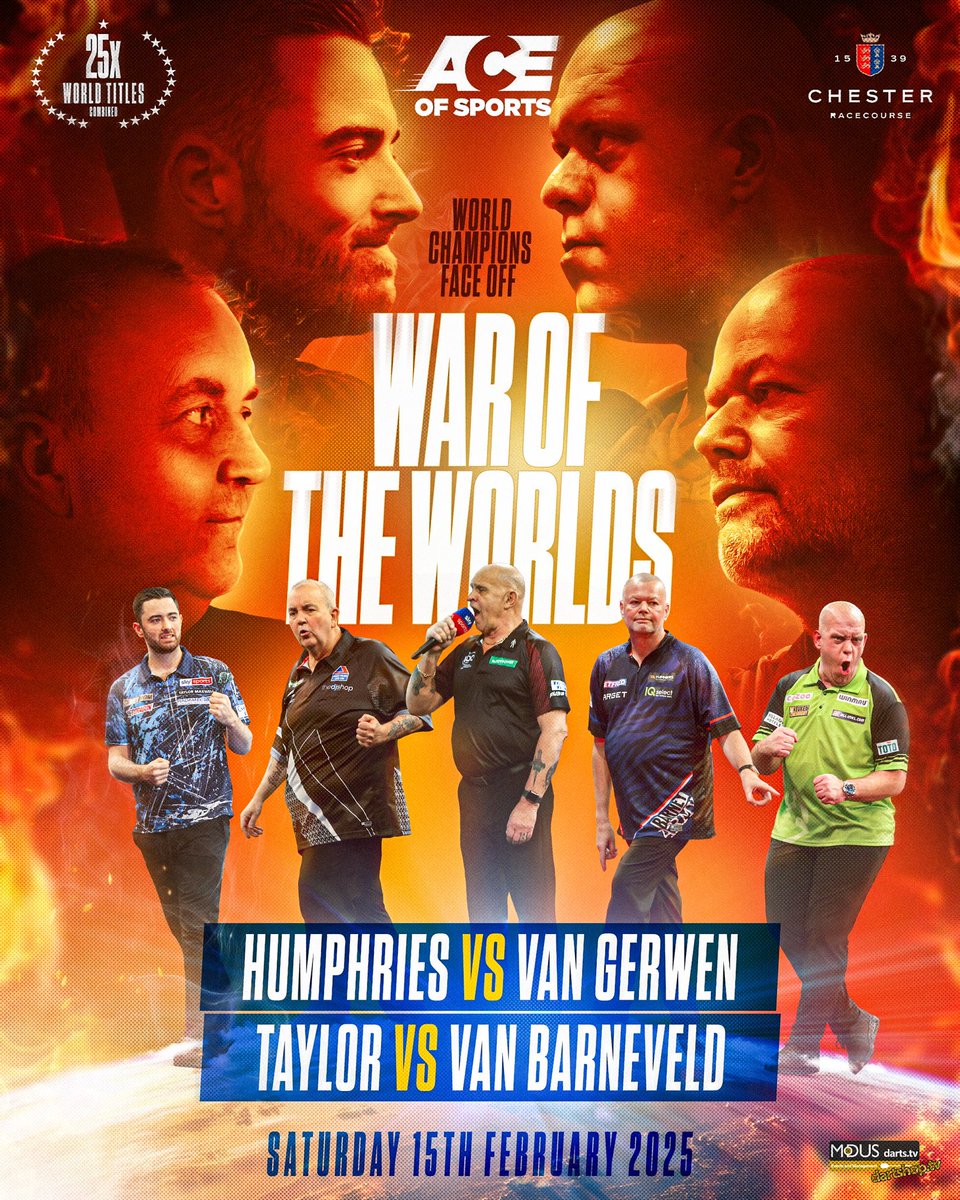 War Of The Worlds 🌎 Comes to the UK February 2025! I’m taking on Luke Humphries &amp; Phil Taylor takes on Raymond Van Barneveld! Historic night of darts! Tickets on sale now ⬇️
 
ACEOFSPORTS.CO.UK