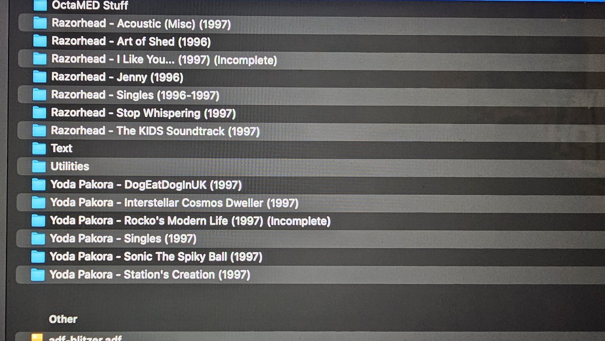 This has been a pointless heavy archiving task, but it's been bizarre to hear all these songs me and <a href="/MichaelSlimes/">Michael</a> did as wee guys on amigas. There's hundreds. The singles all had 3 b-sides. All in the time space of a year. Takes me a year to write one song now.
