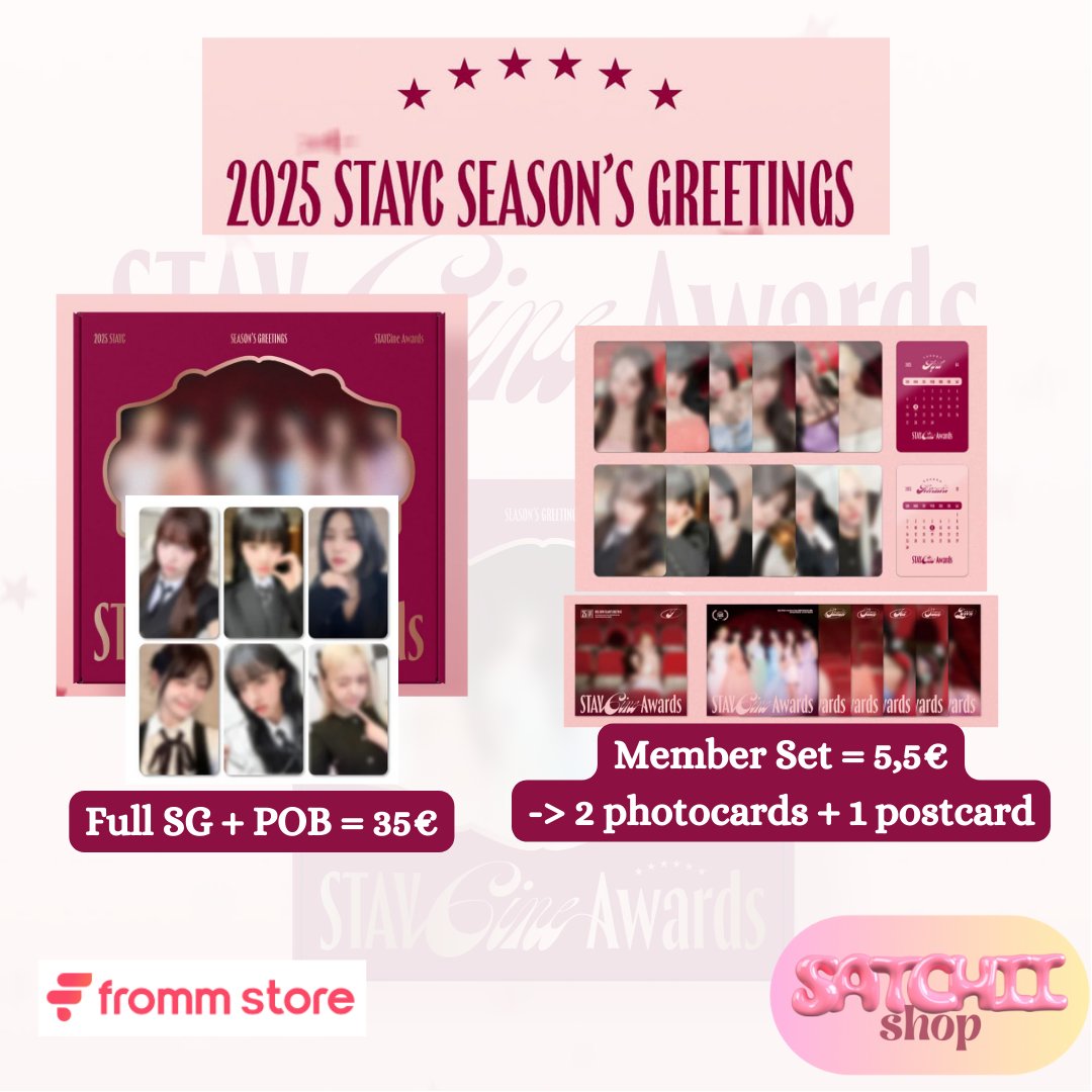 Satchii_Shop's tweet photo. 🇫🇷GO STAYC 2025 SEASON'S GREETINGS🇪🇺

💶 INITIAL PRICE + EMS + CUSTOMS
⏰ be ready to pay when you claimed
📝 rules : link in my bio

Member SET : YOON✅
Full SG : ♾️✅

DM TO CLAIM

#STAYC #YOON #staycgo #staycgrouporder #staycpob #staycseasonsgreetings #staycsg2025 #wtbstayc https://t.co/8Yfzf0UtMF
