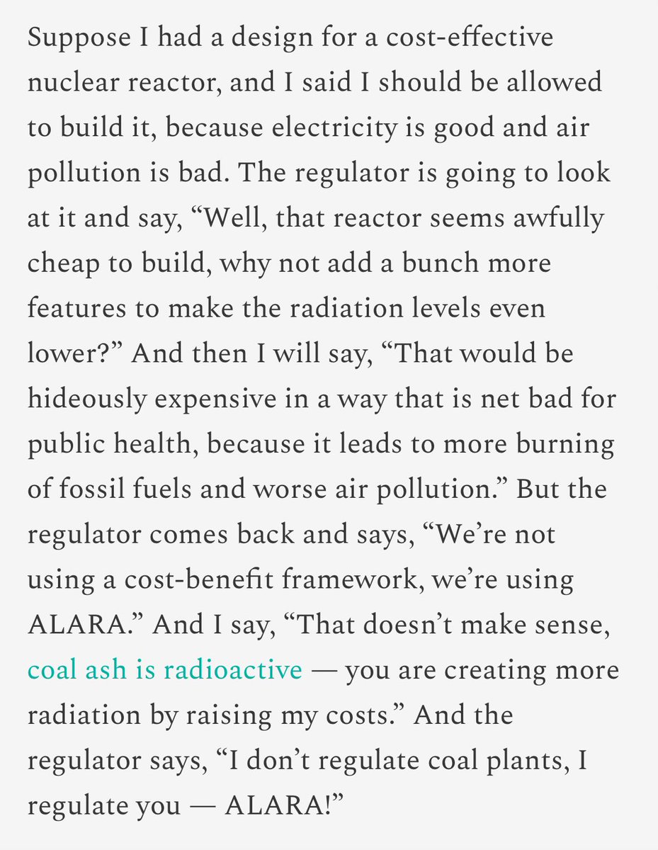 Matt Yglesias on the fundamental problem with nuclear regulation.