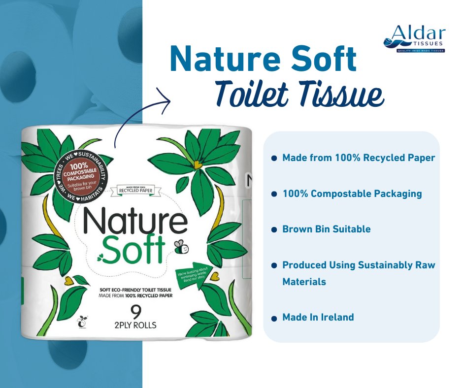 AldarTissues's tweet photo. At Aldar Tissues, we take pride in our commitment to sustainability with our Nature Soft Toilet Tissue, crafted from 100% recycled paper and proudly made in Ireland.🌿
#EcoFriendly #Sustainability #MadeInIreland https://t.co/y1jLWU8fdD