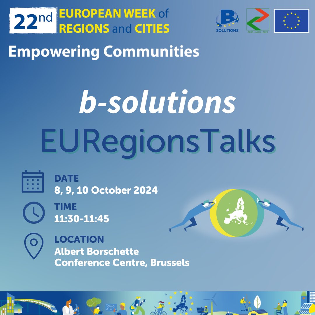 Don't miss EURegionsTalks: “b-solutions: Solving Cross-Border Obstacles”!

Next week: 
Tuesday 8 October: regions-and-cities.europa.eu/programme/2024…
Wednesday 9 October: regions-and-cities.europa.eu/programme/2024…
Thursday 10 October: regions-and-cities.europa.eu/programme/2024…

<a href="/EUinmyRegion/">EUinmyRegion🇪🇺</a>