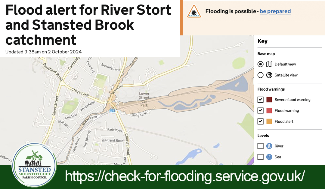 StanstedMPC's tweet photo. A flood alert issued by the Environment Agency last night has been updated and is still in place this morning: "flooding is possible" along the Stansted Brook catchment, "be prepared", though "no property flooding is expected".
Read the full update at https://t.co/xdIvnIMOFl https://t.co/YBaxJGWLnV