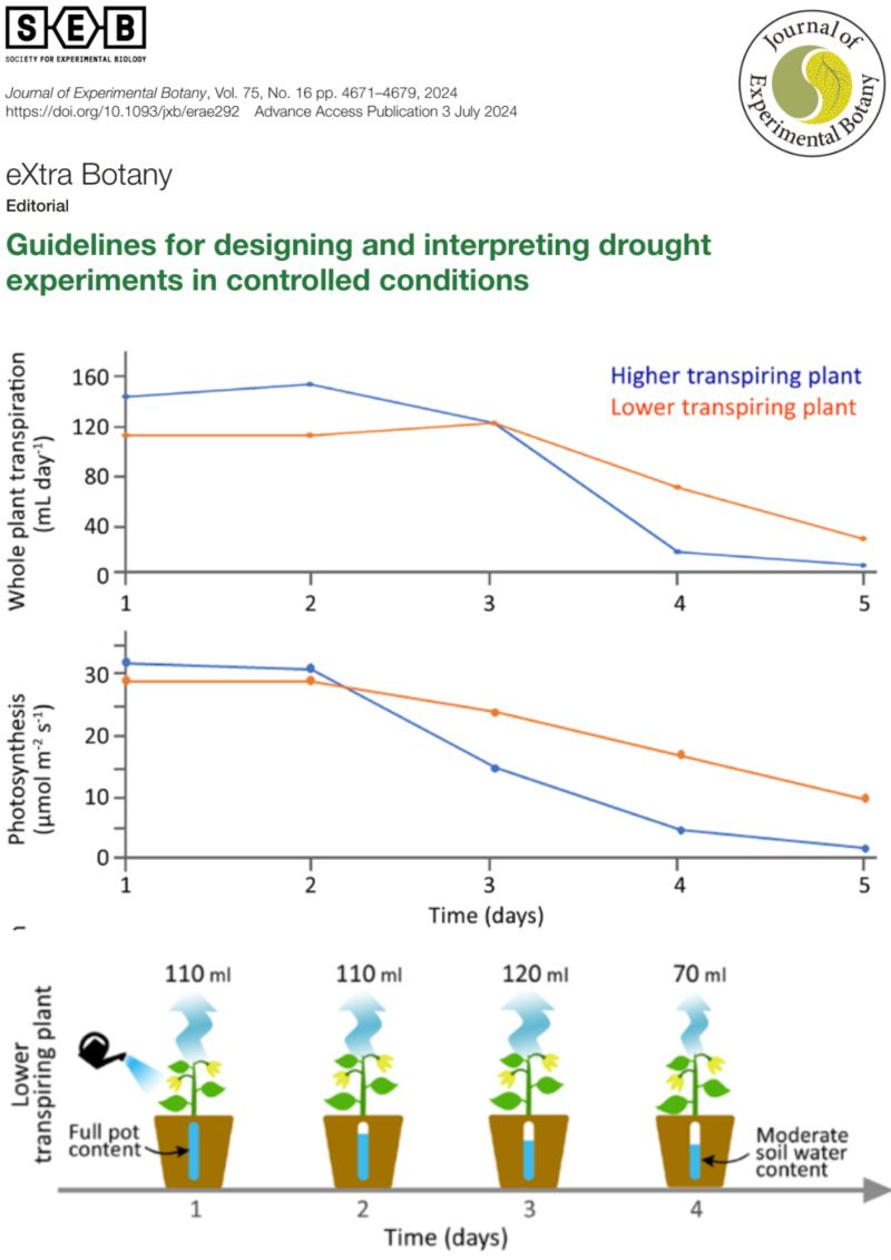 How to Efficiently Conduct a Drought Experiment?

Physiological measurements, such as growth, transpiration, and water potential, are strongly recommended to assess stress levels. These occupy a higher place in the response hierarchy and are typically the first to show changes.