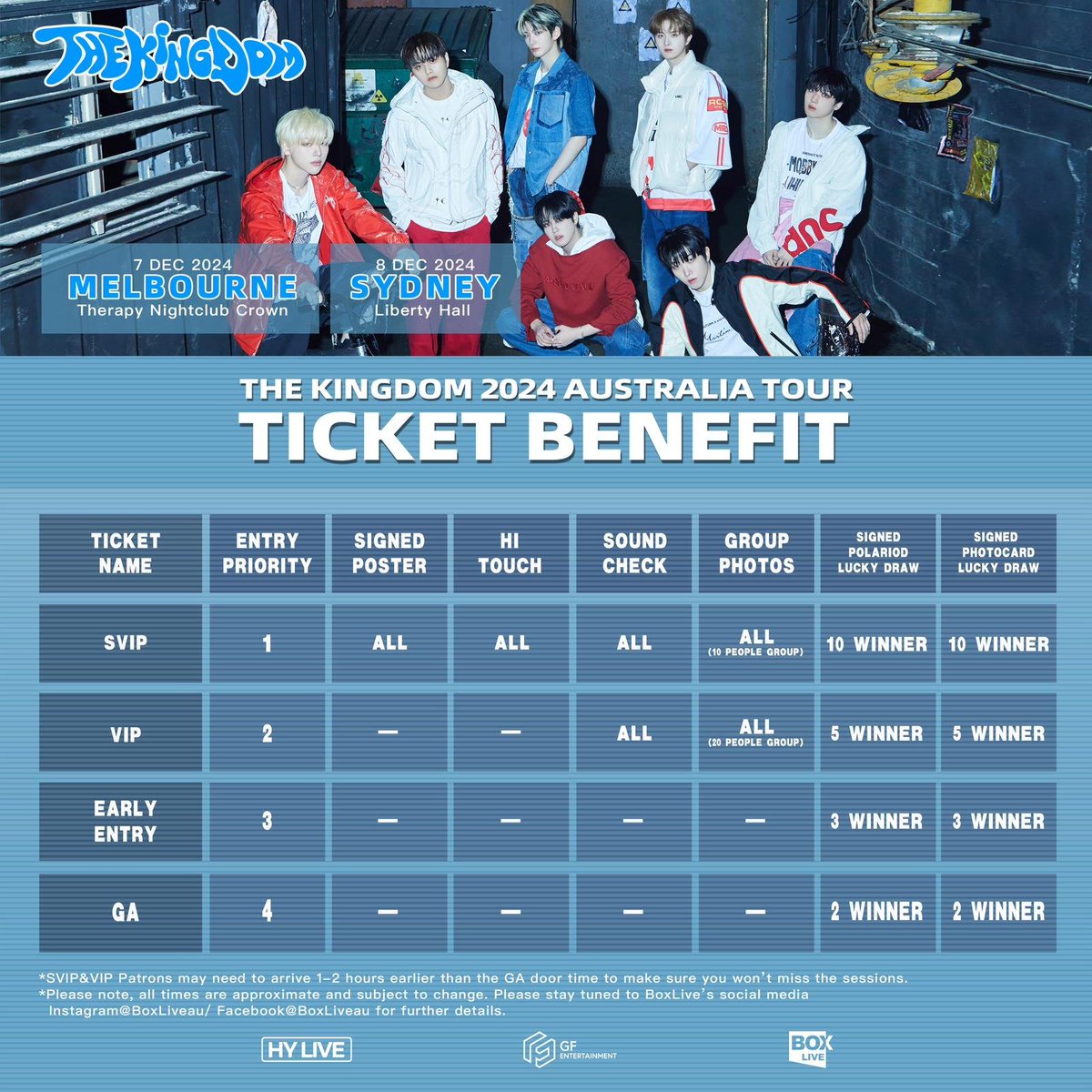 TheKingDom_GF's tweet photo. [📢] 'Eclipse of Empires: The KingDom 2024 Australia Tour' Ticket BENEFIT 안내

🎫 2024.12.07 Melbourne
🎫 2024.12.08 Sydney

#TheKingDom #더킹덤 #TKD
#EclipseofEmpires
#TheKingDom_in_Australia https://t.co/NpNLSF2c7b