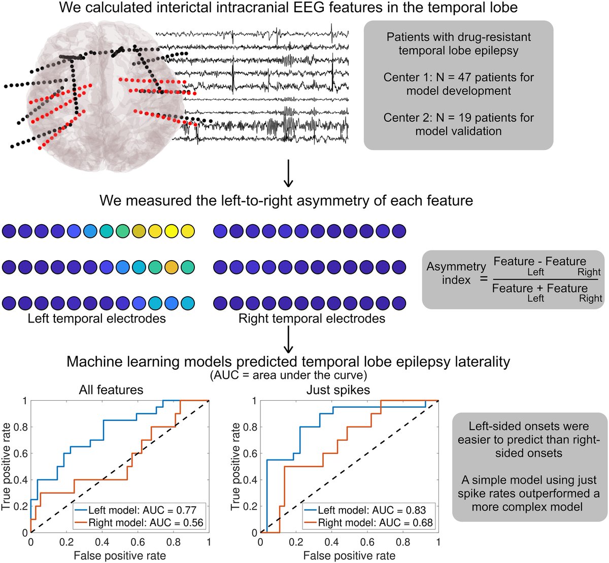 Conrad et al. report that quantitative analysis of interictal intracranial EEG data predicts the laterality of the seizure onset zone in patients with drug-resistant temporal lobe #epilepsy. Left-sided seizure onsets are easier to distinguish. Read at: tinyurl.com/mmha34ce
