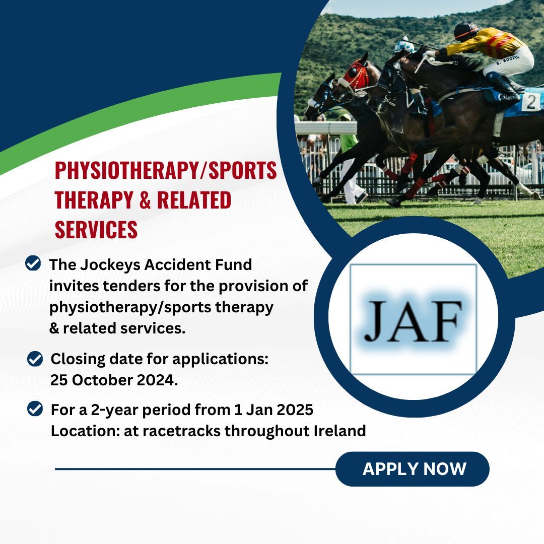 🌟 Job Opportunity! 🌟 
ISESA is sharing an opportunity with the Jockeys Accident Fund, which is inviting tenders for the provision of physiotherapy, sports therapy, and related services at racetracks across Ireland.  📅 Deadline: 25 October 2024
🔗 buff.ly/4eSgp44
#ISESA