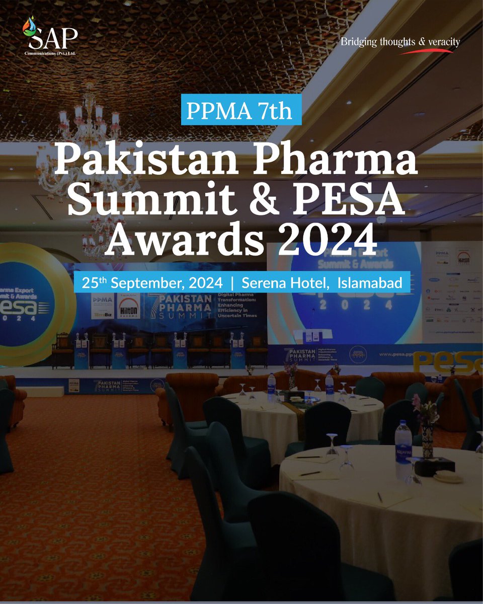 SAPComms's tweet photo. SAP Communications is proud to have been the execution partner for the prestigious PPMA 7th Pakistan Pharma Summit &amp; PESA Awards 2024, held on September 25th, 2024, in Islamabad. This high profile event was organised by Tera-Bit https://t.co/lop3tMeOPt