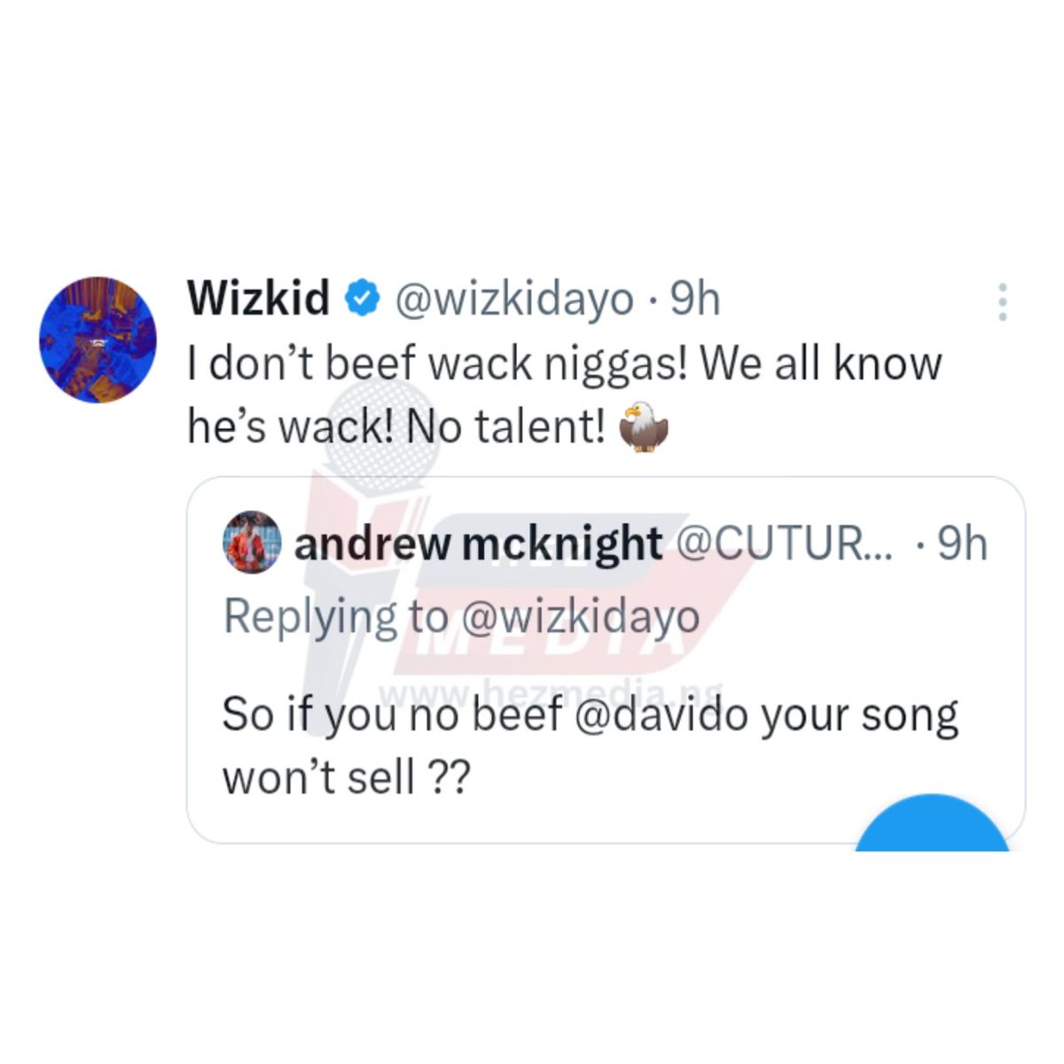 hezmediang's tweet photo. Wizkid in his recent tweet says Davido is wack and with no talent 

#hezmedia #wizkid https://t.co/xYQdFcTNYJ