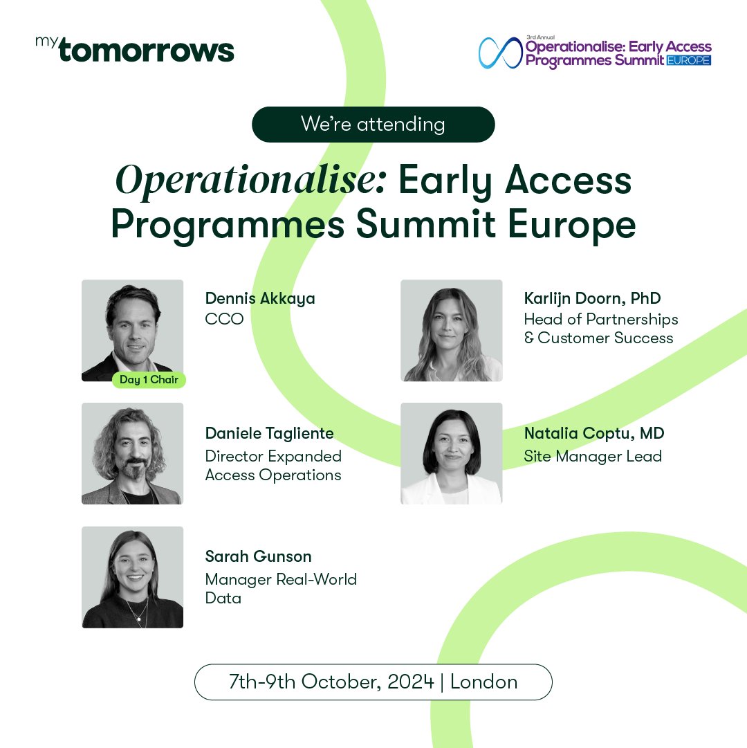 myTomorrows's tweet photo. Our team will attend the 3rd Operationalise: Early Access Programmes Summit Europe in a few days! 🚀

➡️ We will host a fireside chat “Supporting Pediatric Patient Populations: The Case for Expanded Access” on 8th October at 3:30pm-4:00pm. 

#EAPs #ExpandedAccess #MedicalAccess https://t.co/C3w50212es