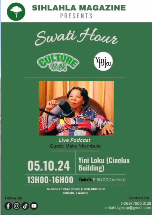 Maswati lamahle
I just need 20 people from la ka X to come join us as we launch SWATI HOUR
THE CONCEPT IS BASED ON APPRECIATION TO SWATI CRAFT WE APPRECIATE STELLA JACOB'S TO WITNESS LIVE COME THROUGH @YINILOKU