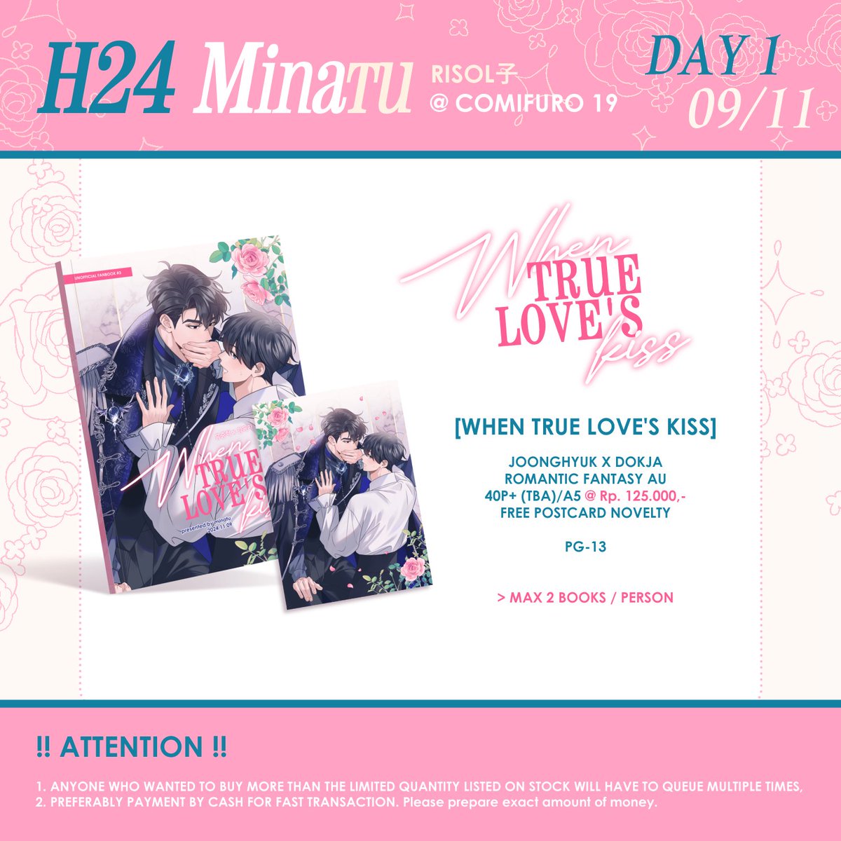 [RT appreciated 🩷] 

Sample (random pages) for my new JOONGDOK fanbook "When True Love's Kiss"

Available at CF19 table H24 (day 1) OTS only

GIVEAWAY for 1 winner!
🌹 How to join: RT + like + comment why do you like Joongdok😆
🌹 Oct 2-Oct 7

(1/2)

#Comifuro19 #joongdok 