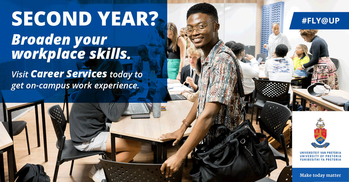 UPTuks's tweet image. Are you in second year? Yay, you&apos;re halfway to the finish line! Take a breather after exams and get ahead with UP’s free #ReadyForWork programme! It’s online, quick, boosts your CV, and teaches skills employers love. Let&apos;s hit your career goals together! 

#MakeTodayMatter
