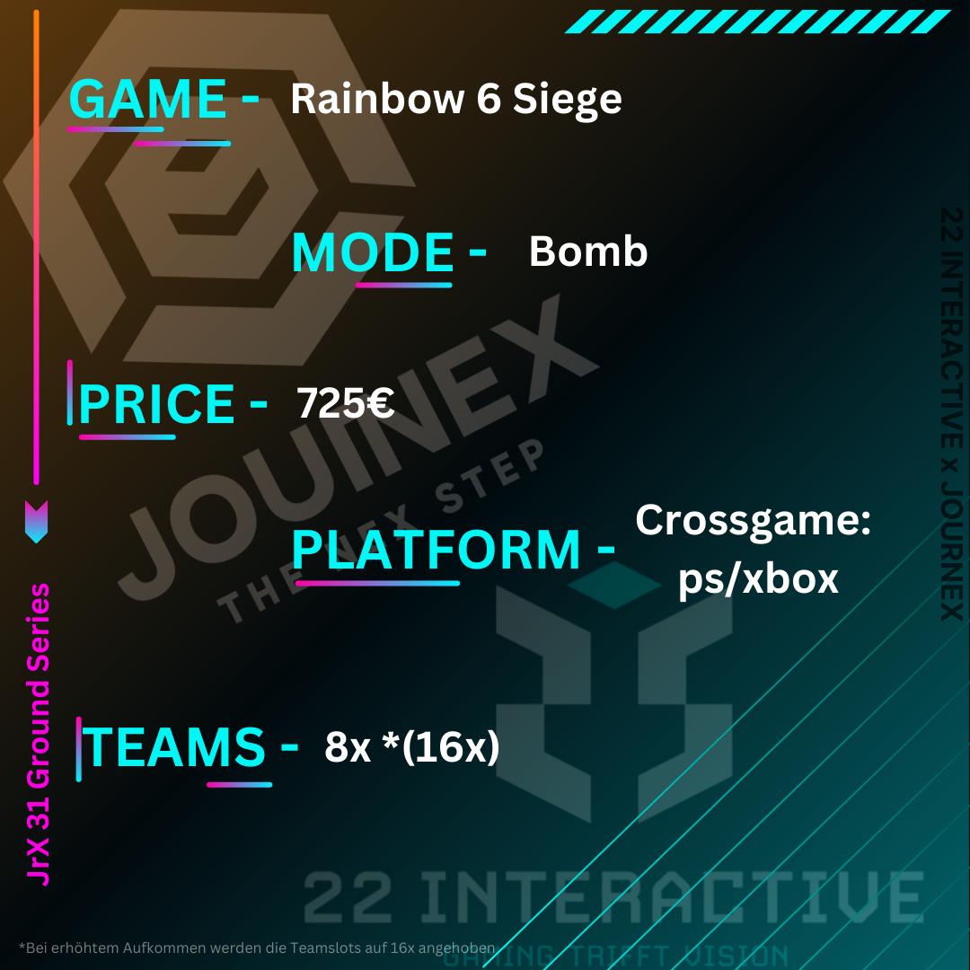 22_Interactive's tweet photo. Next Month - Next Game 🔛 @JourNex 

Mit Rainbow Six Siege gehts hier um den Oktober 24'🎃 und deshalb präsentieren wir die 31 Ground Series. 🏆🎆

Weitere Infos auf unserer Website https://t.co/bF74R1gp9s

#JrX31GroundSeries #RainbowSixSiegeDE #esports https://t.co/MMWhdljSwD