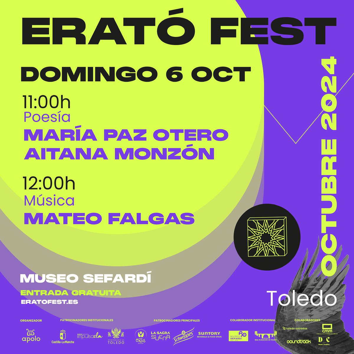 ¿Un festival en un castillo? 🏰 

Sí, vuelve eratofest.es a Toledo 💚

Comprometido con la cultura, el patrimonio y el medioambiente 💐

- Charla-taller Guardianes del Tajo 🦦
- Jornada de basuraleza en el entorno del río 🌱
- Música y poesía 🎭
- Y más sorpresas 🎈