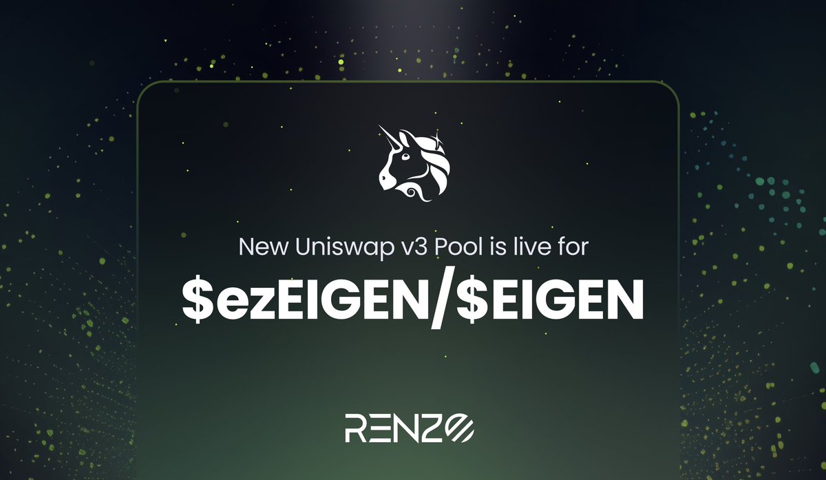 RenzoFinance's tweet photo. New @Uniswap v3 pool is live for $ezEIGEN / $EIGEN

1️⃣ Seamlessly swap between $ezEIGEN and $EIGEN 
2️⃣ Provide concentrated liquidity
3️⃣ Enjoy deep liquidity and better trade execution 
4️⃣ Instantly swap between $EIGEN and $ezEIGEN. No need to manually stake or unstake

🔗 Discover more: 
https://t.co/SLZ4YHTLZE

🔗 Link to contract address:
https://t.co/Moe7OZ6oSl